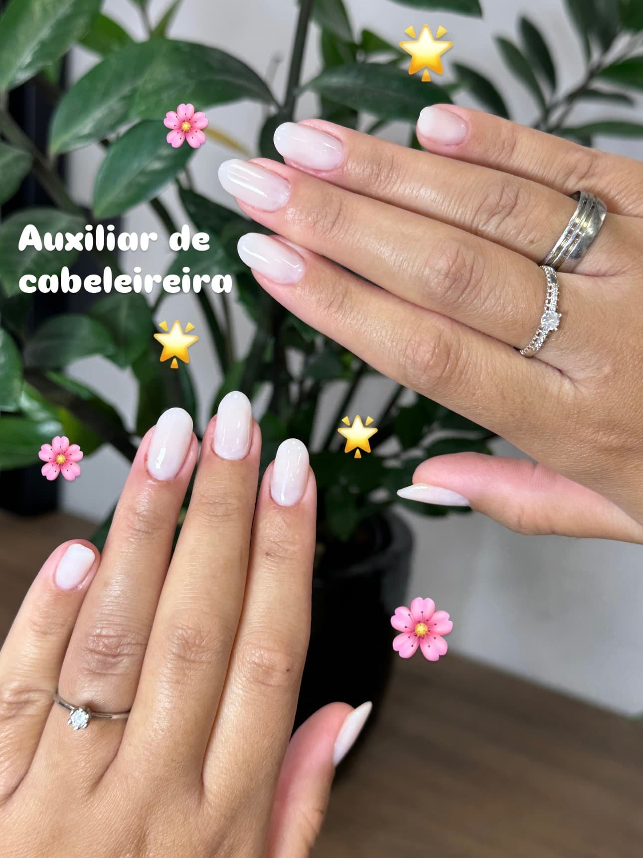 Unhas feitas no salão, com a profissão da cliente escrita na foto